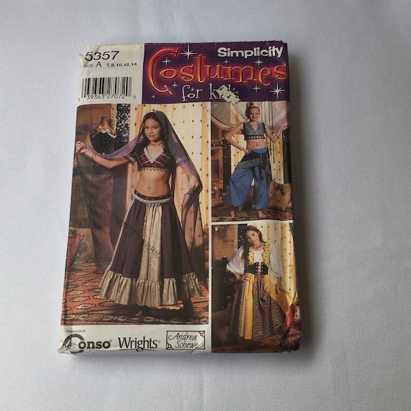 Simplicity Costume Sewing Pattern 5357 Belly Dancer Harem Medieval Peasant Gypsy Halloween Cosplay Dress Size 7 8 10 12 14 Uncut