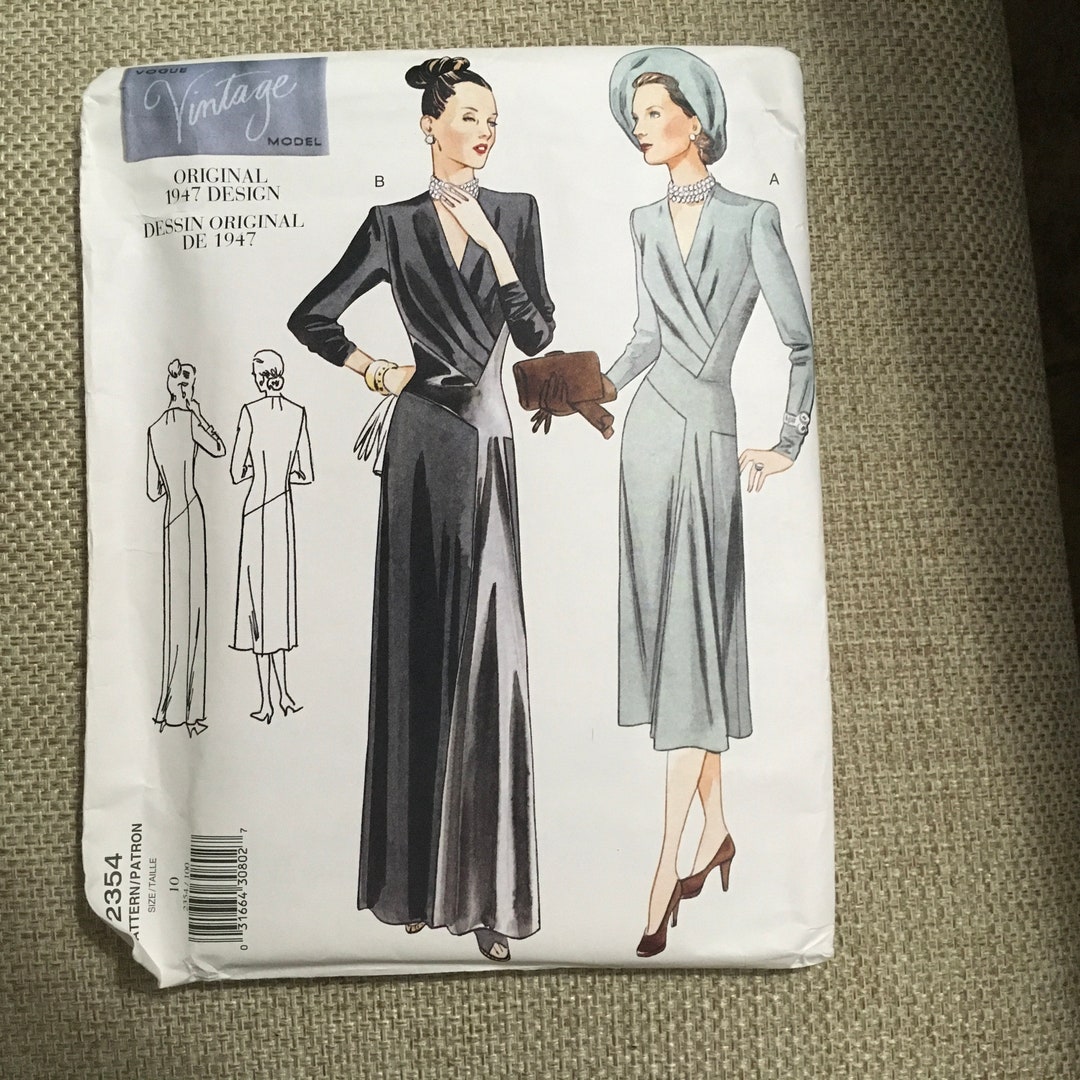 V1947 Pattern Vogue Dress Sewing Pattern 2354 Original 1947 Design Dress Below Mid ...