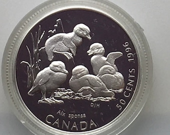 Canada 1996 Wood Ducklings Ducks  50 Cents Proof Sterling Silver Little Wild Ones Queen Elizabeth   Royal Canadian Mint  Stocking Stuffer