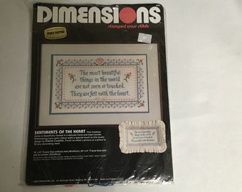 Dimensions Stamped Cross Stitch Kit Sentiments Of The  Heart 3060  The Most Beautiful Things In The World Verse Floral Heart  Opened Kit