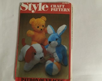 Style Craft Sewing Pattern 2366 Set Of Soft Toys Plush Dog Rabbit Teddy Bear Ball Cuddly Cuddle Toy