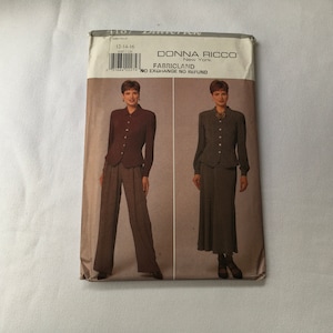 Butterick 4187 Sewing Pattern Donna Ricco Misses  Top Skirt Pants Semi Fitted Top Princess Seams Back  Flared Skirt Size 12 14 16