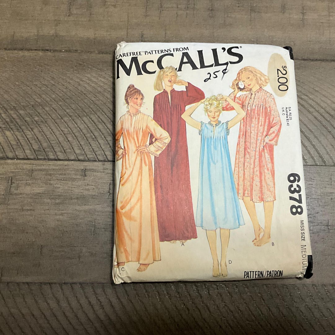 Mccalls 6378 Sewing Pattern Misses Nightgown Robe Long Pullover Robe ...
