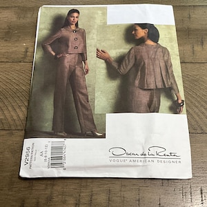 Vogue V2956 Schnittmuster Oscar De La Renta Hosenanzug Misses Oberbauch Jacke Konturbund Hose Größe 6-12