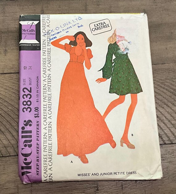 Mccall's 3832 Sewing Pattern Misses Junior Petite Dress Empire Waist High  Waisted Maxi Dress Puffed Sleeves Festival Wear Size 12 Bust 34 - Etsy