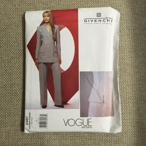 Vogue 2467 Alexander McQueen voor Givenchy Misses Jas &broek nauwsluitend volledig interfaced gevoerd double breasted jas maat 16