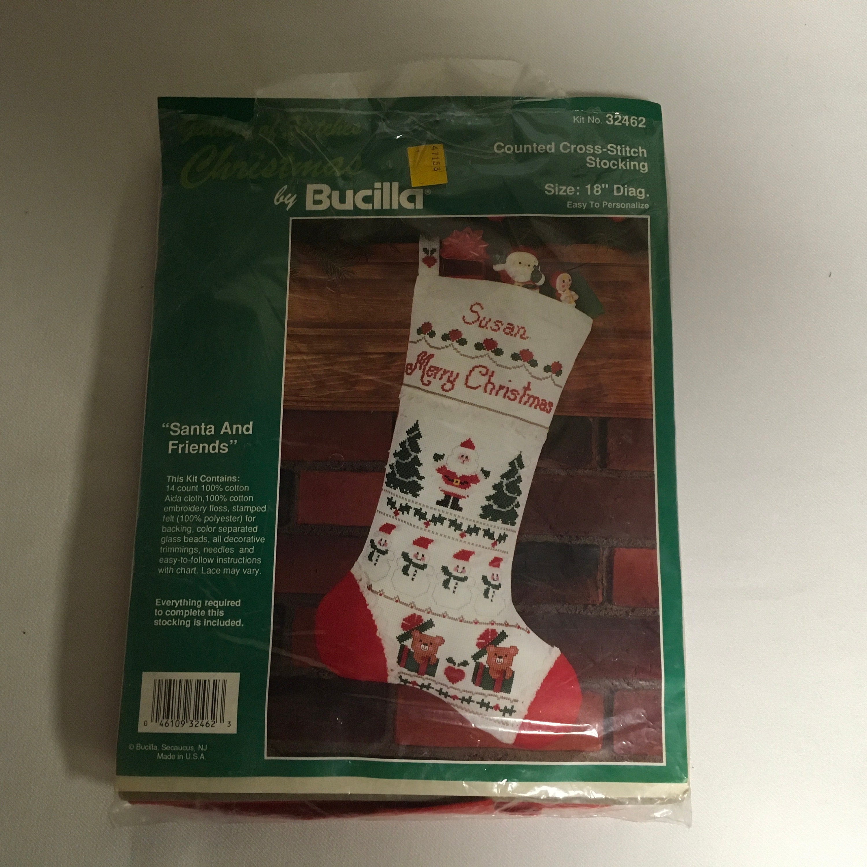Vtg Bucilla Santa & Friends Counted Cross Stitch Christmas Stocking Kit  Craft