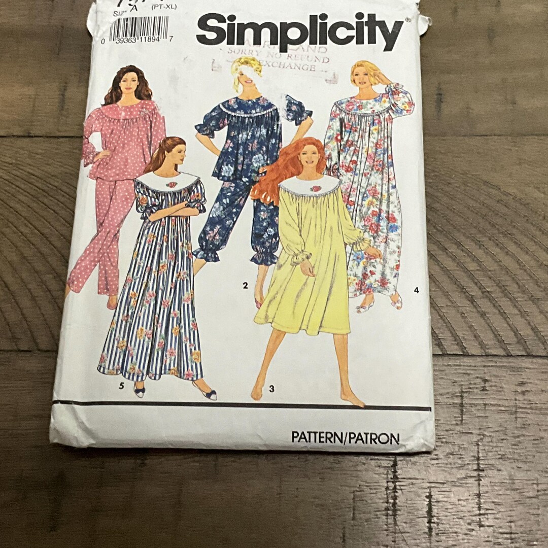 Simplicity 7574 Sewing Pattern Misses Nightgown Pajamas Two Lengths ...