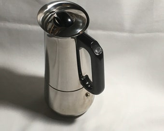 AMC Art Design Mocca Pot Espresso Stovetop Espresso Maker 6 Cups Stainless Steel Retro MOD Sleek Design Made in Italy