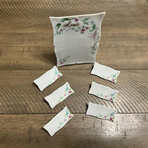 Vintage porselein bloemen naam plaats kaarthouder menukaart Japan set van zes theekransje high tea romantische verjaardag verjaardag formele tafel