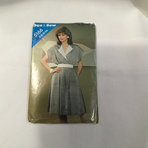 See & Sew 5166 Sewing Pattern  Misses Dress Loose Fitting Dress With Contrast Elastic Waist  Side Seam Pocket Short  Kimono Sleeves 8 10 12