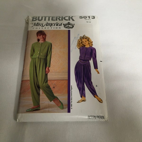 Butterick Sewing Pattern 5013 Miss America Collection Girls Top & Pants Loose Fitting Top Harem Pants Hammer Pants Tulip Pants Taille 12 14