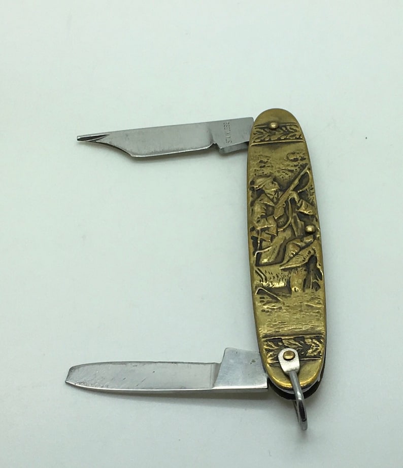 Arnex Solingen Germany Pocket Knife Figural Brass Hound Dogs Etsy