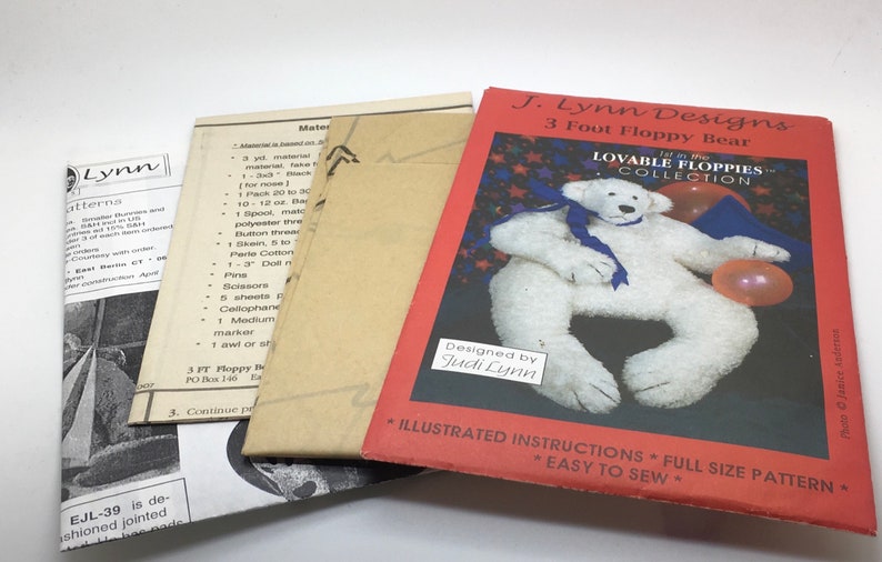 J Lynn Designs 3 Foot Floppy Bear Teddy Bear Lovable Floppies Collection Sewing Pattern 36 Inch Stuffed Animal Stuffed Toy FB28 32327