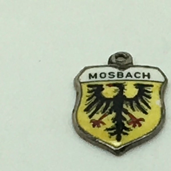 Mosbach  Baden Wurttemberg Germany Silver Enamel Charm Eagle Travel Crest Europe Souvenir  Cham For Bracelet Gift Birthday Anniversary