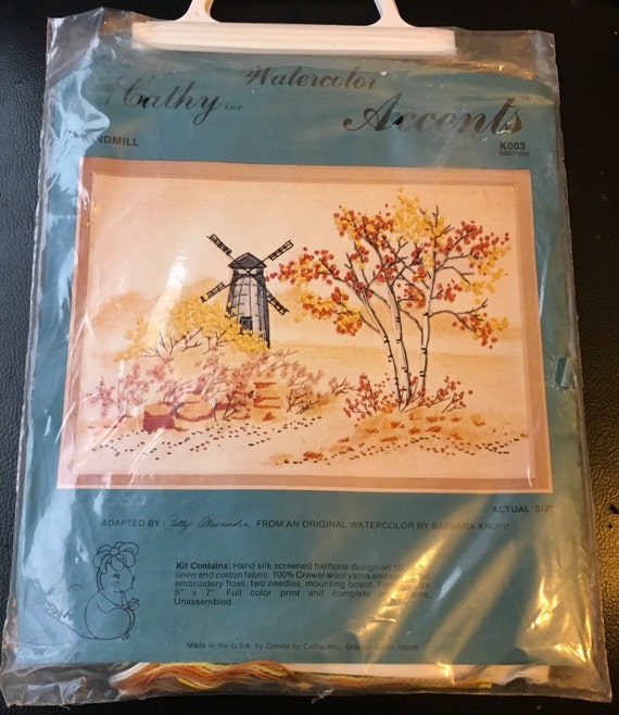Cathy Needlecraft Water Colors Accents Windmill K003 50527-003  Crewel Kit Water Color Barbara Krupp 5 x 7 "