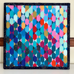 Quilted Wall Hanging, Art quilt, textile art, 24x24&quot; stretched frame, fabric bound frame