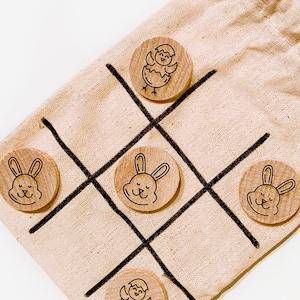 Easter Tic Tac Toe Game Wood X's and O's Noughts and Crosses Children's Games Easter Basket Gift Small Gift Ideas Gifts under 10 image 1