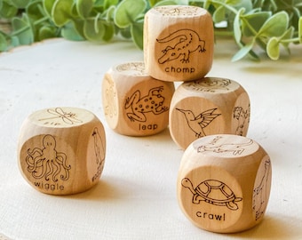 Animal Actions Wood Dice Game / Children's Animal Movement Activity / Kids Charades Game / Toddler Preschool Kindergarten Montessori Waldorf