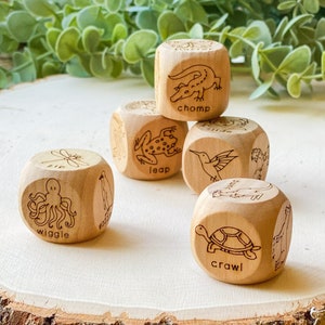 Animal Actions Wood Dice Game / Children's Animal Movement Activity / Kids Charades Game / Toddler Preschool Kindergarten Montessori Waldorf image 1