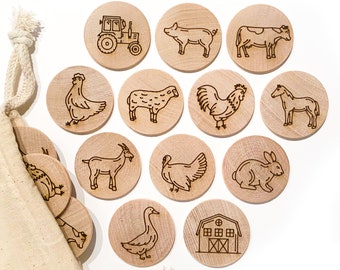 Memory Match Farm Animal Game / Childrens Matching Game / Wood Travel Game / Toddler Preschool Montessori Educational Kids Stocking Stuffer