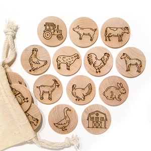 Match de mémoire jeu d'animaux de ferme/jeu d'association pour enfants/jeu de voyage en bois/enfant en bas âge préscolaire Montessori éducatif enfants bas de Noël