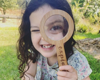 Kids Wood Magnifying Glass  Personalized Magnifying Glass  Childrens Bamboo Magnifier  Personalised Wood Toy  Custom Wood Toy