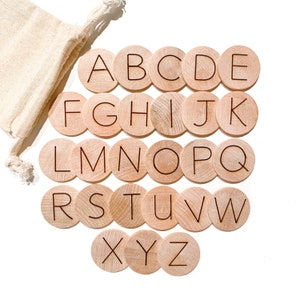 Wood Alphabet Discs / Uppercase Alphabet / Alphabet Flash Cards / Montessori Alphabet / Homeschool Preschool Kindergarten Spelling