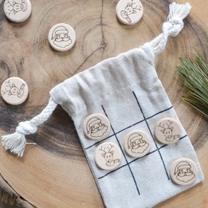 Christmas Holiday Tic Tac Toe Game  Wood X's and O's Noughts and Crosses  Children's Game Stocking Stuffer Small Gift Ideas Gifts under 10
