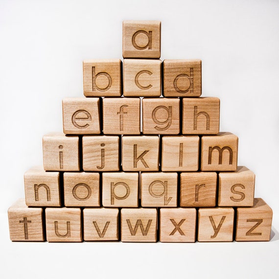 Wood Alphabet Blocks Baby Natural Shower Gift