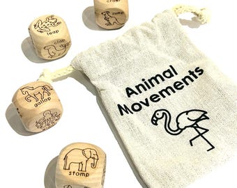 Animal Movements Wood Dice Game / Children's Animal Action Activity / Kids Charades Game / Toddler Preschool Kindergarten Montessori Waldorf