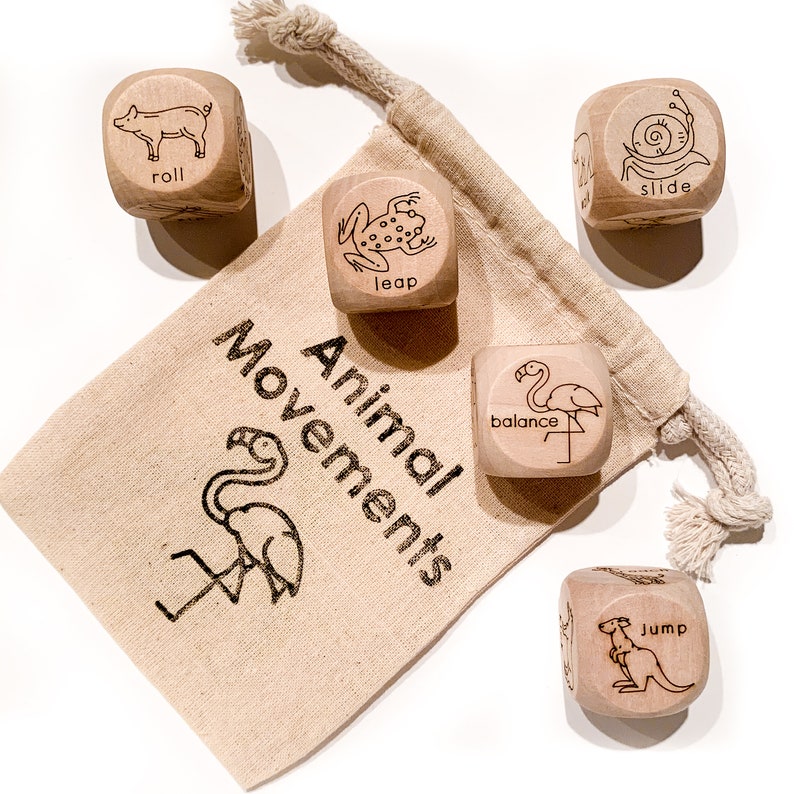 Animal Actions Wood Dice Game / Children's Animal Movement Activity / Kids Charades Game / Toddler Preschool Kindergarten Montessori Waldorf image 4