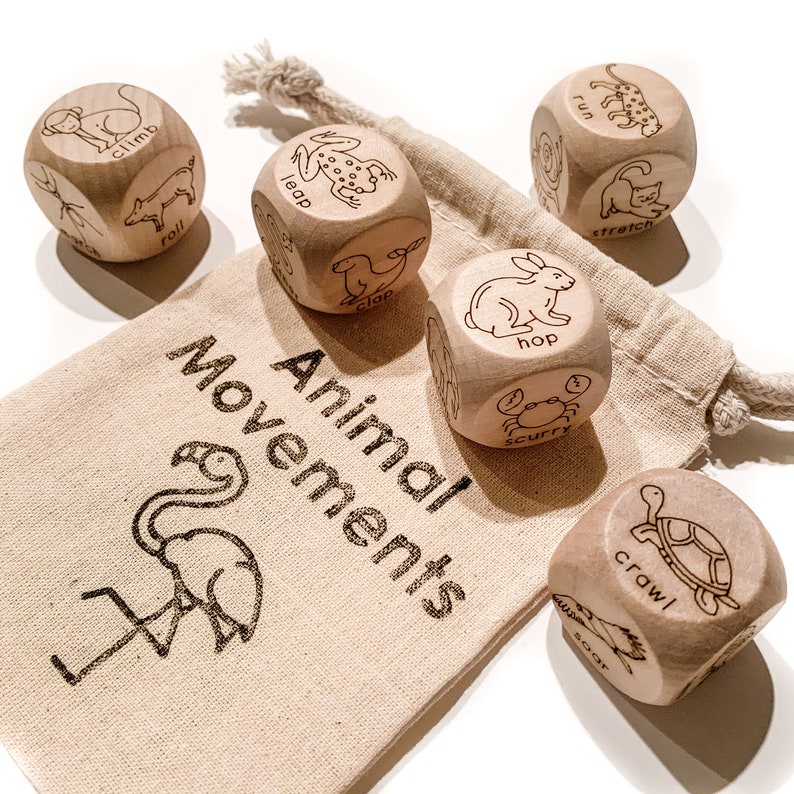 Animal Actions Wood Dice Game / Children's Animal Movement Activity / Kids Charades Game / Toddler Preschool Kindergarten Montessori Waldorf image 2