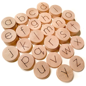 Moveable Alphabet / Wood Alphabet Discs / Lowercase Alphabet Coins / Alphabet Flashcards / Homeschool Learning Materials / Kindergarten Prek