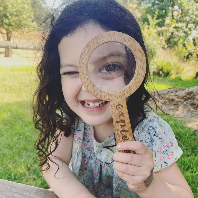 Kids Wood Magnifying Glass / Personalized Magnifying Glass / Childrens Bamboo Magnifier / Personalised Wood Toy / Custom Wood Toy image 1