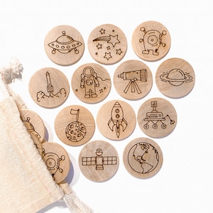 Memory Match Space Astronaut Alien Game / Childrens Matching Game / Wood Travel Game / Toddler Preschool Montessori Educational Kids