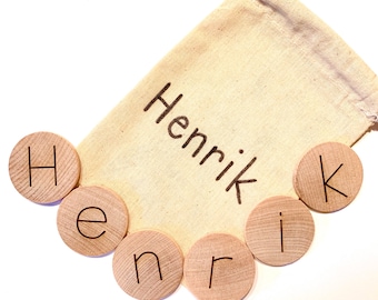 Personalized Name Discs  Kids Stocking Stuffers  Christmas Stocking Stuffers for kids  Wood Alphabet Discs  Montessori Preschool Pre k