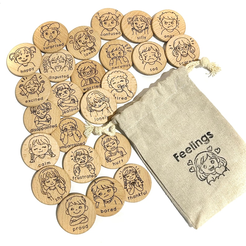 Felling Included Wooden Feelings Flashcards / Social Emotional Learning Toy / Classroom ...