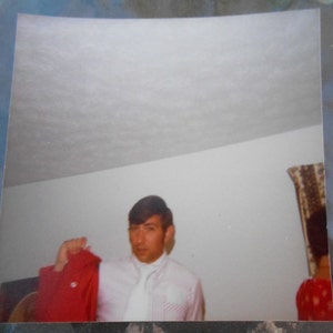 VTG Original Photo Snapshot Abstract Cut Off Body Red Suit Off Center Man Woman