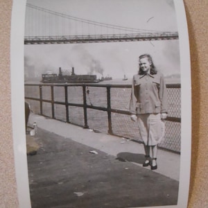 Original Vintage Photo Snapshot Abstract Off Center Ship Bridge River Woman