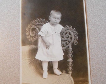 RPPC Post Card Young Boy Toddler Shoes Chair Dress Pose