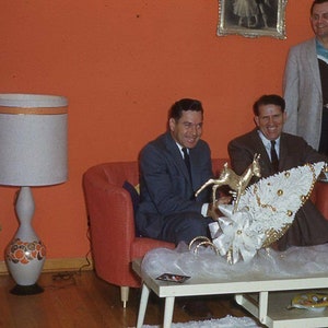 Vintage 35mm Slide Photo Snapshot Blue Boarder Mid Century Modern Living Room