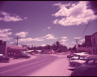 Vintage Original Photo Transparency Street Scene Houghton Lake Michigan 1940s