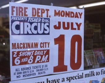 Vintage Slide Kodachrome Broadside Poster Fire Department Circus Mackinaw City 1972