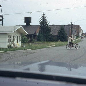 Vintage 35mm Slide Street Scene Boy On Stingray Bike Middle Of The Street