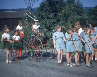 Vintage 35mm Slide Kodachrome Red Border Slide Girl Scouts Camp Hoover Tully Parade 1949