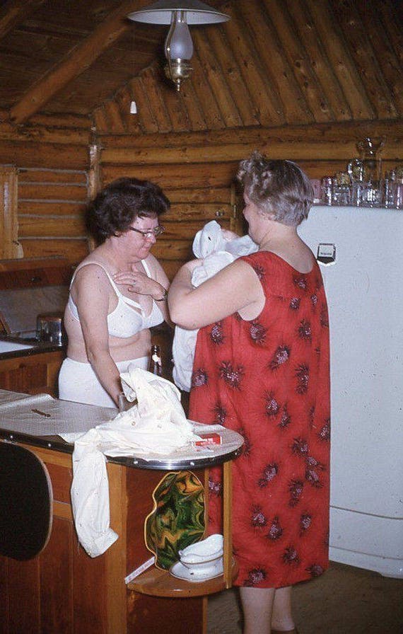 Vintage 35mm Photo Slide Whimsical Older Woman Bra Underwear