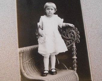 RPPC Post Card  Young Girl Toddler Shoes Chair Dress Pose