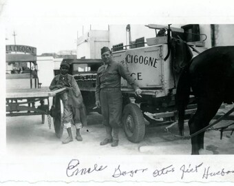 WWII Photo Snapshot US Soldier Middle East Theater Local Boy And Ice Truck