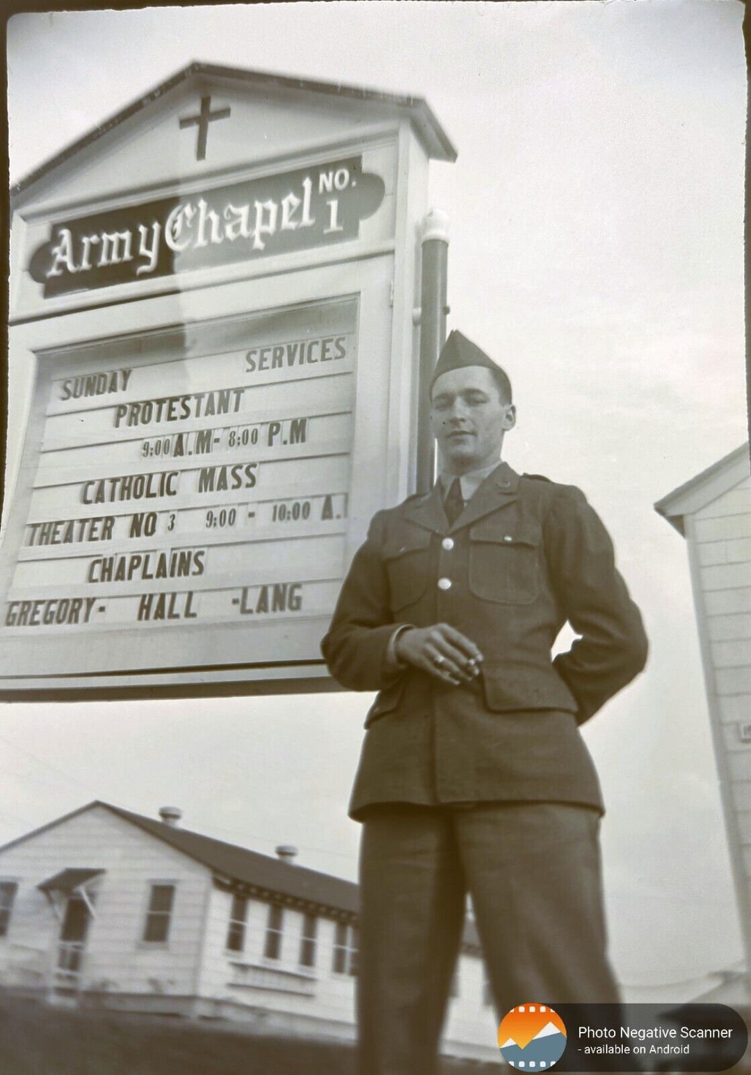 Wwii Base Sign Vintage Snapshot Negative WWII Base Chapel Sign - Etsy